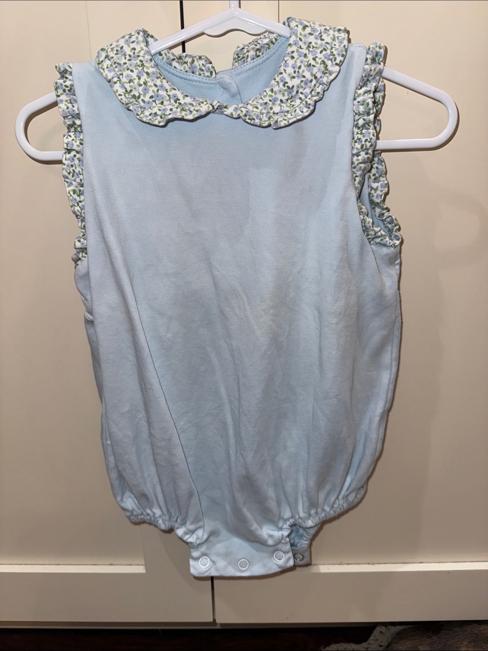 Baby Girls Light Blue Floral-Trim Romper